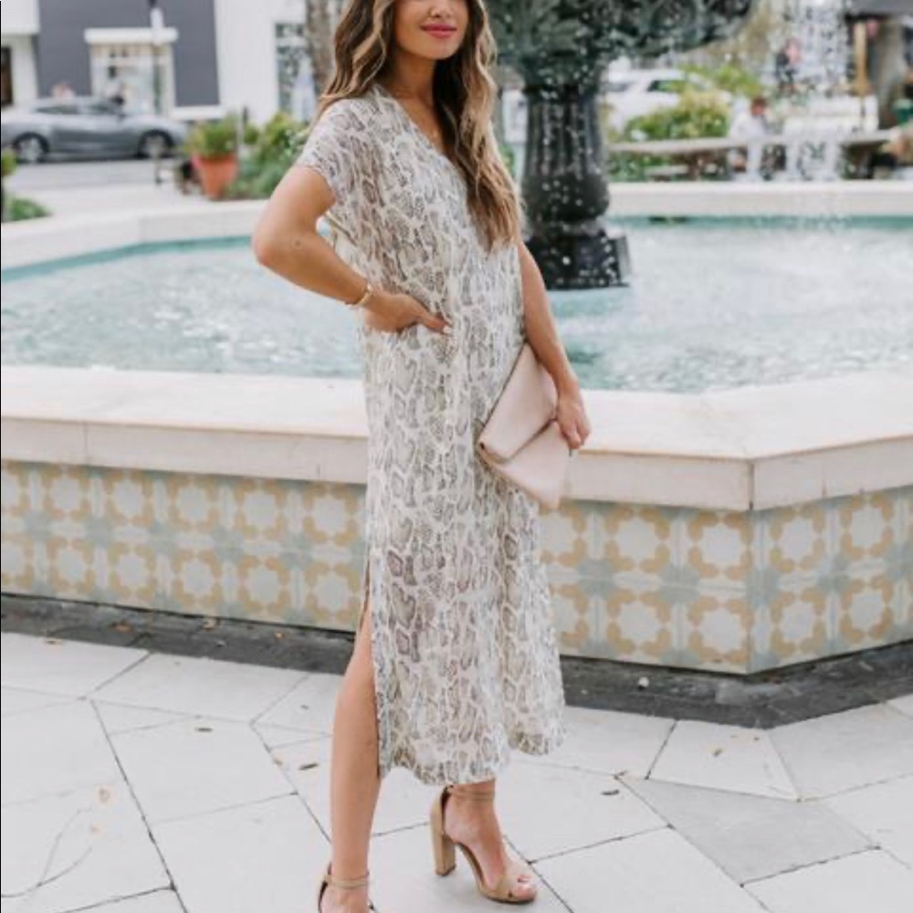 VICI Camino Snake Print Metallic Midi Dress